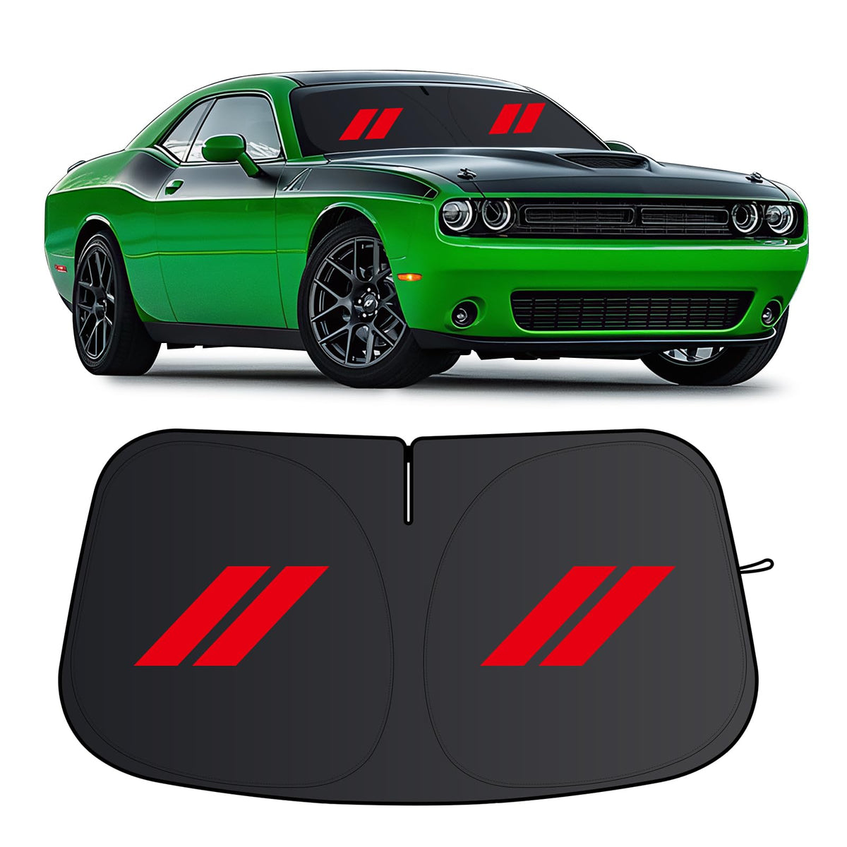 Qianjiang front view of packaged Challenger sun shade for instant fit protection