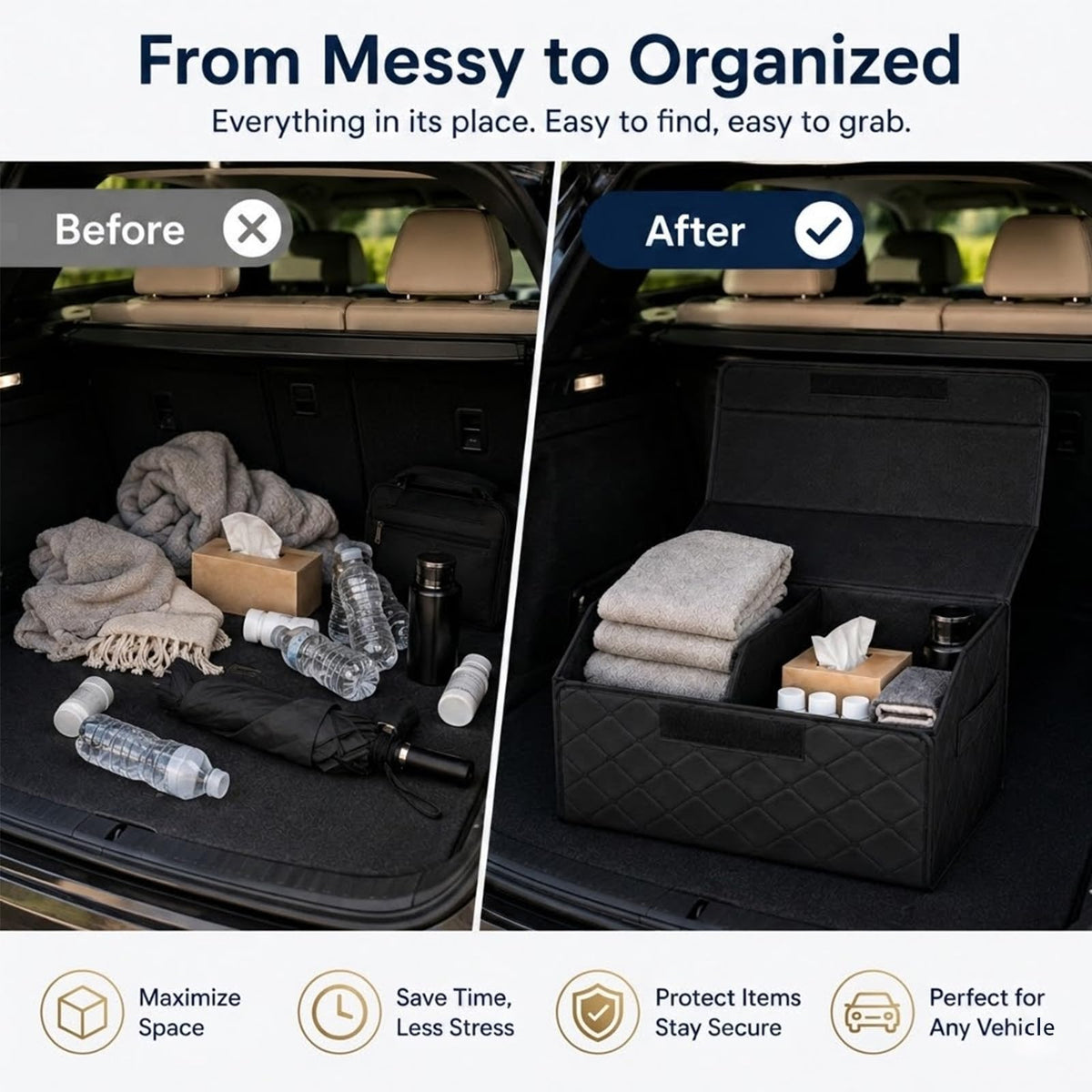 QIANKUNBAG side profile placed in trunk demonstrating space fit