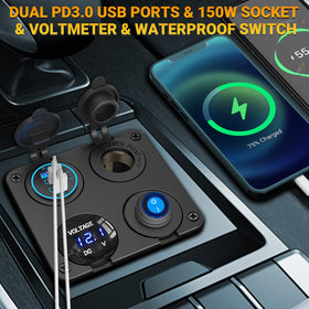 Qidoe cigarette lighter socket detail showing heavy-duty accessory power