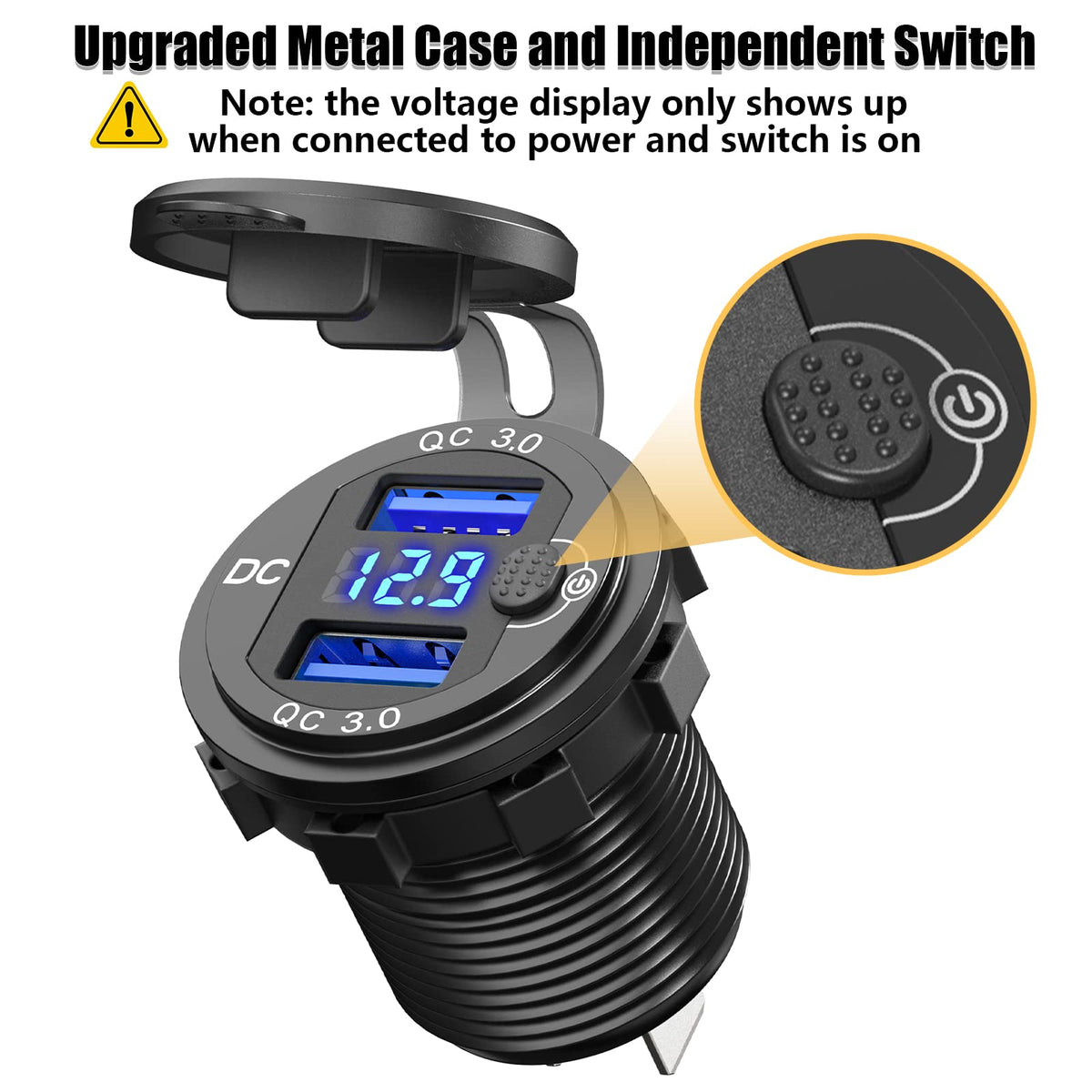 Qidoe close-up of dual QC3.0 USB ports for faster device charging