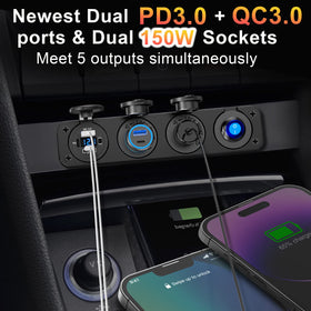 Qidoe detail of dual cigarette sockets providing high-power accessory charging