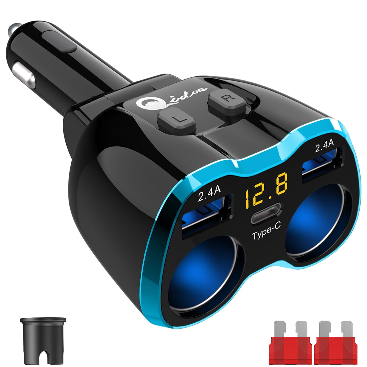 Qidoe front view adapter showing ports and compact design for convenient charging