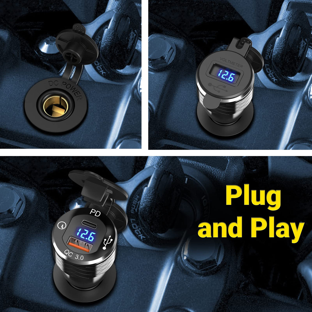 Qidoe installed in motorcycle Hella socket demonstrating convenient in-ride charging