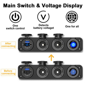 Qidoe LED voltmeter display showing vehicle voltage for battery monitoring
