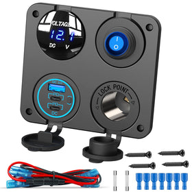 Qidoe panel front view showing ports and switch for simplified dash power
