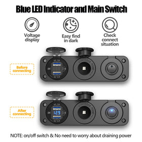 Qidoe rocker switch controls with independent USB and main switch protection