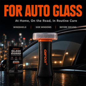 QIFOR applied on windshield in use demonstrating easy cleaning
