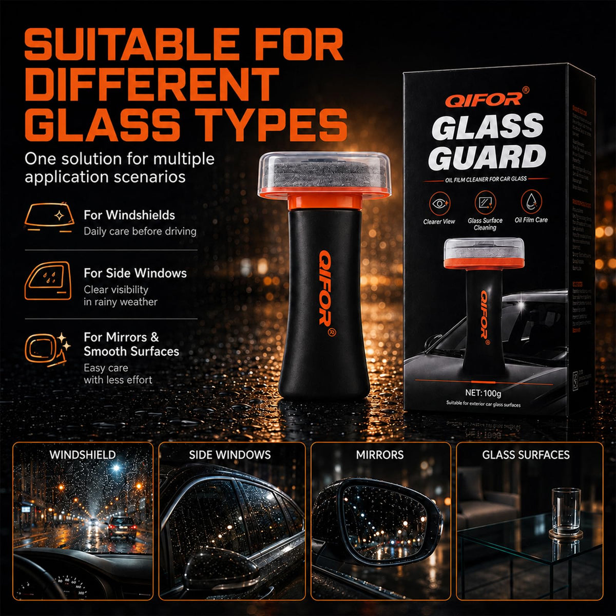 QIFOR used with microfiber to buff windshield for reduced glare