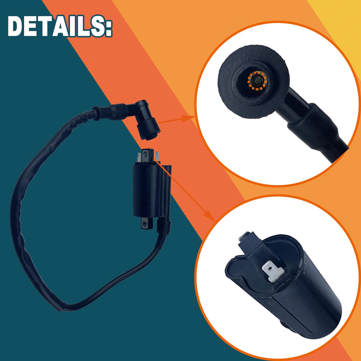 QINLANAP ignition coil close-up showing terminals and durable insulation for reliable spark
