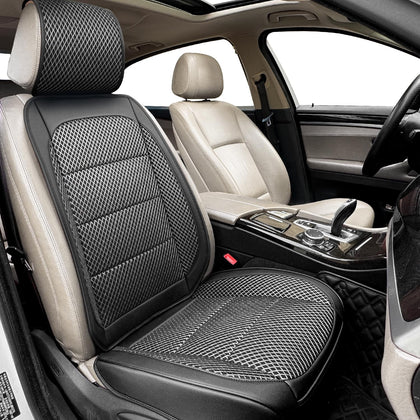 Qinlive full front seat cover installed showing sleek black protection and comfort