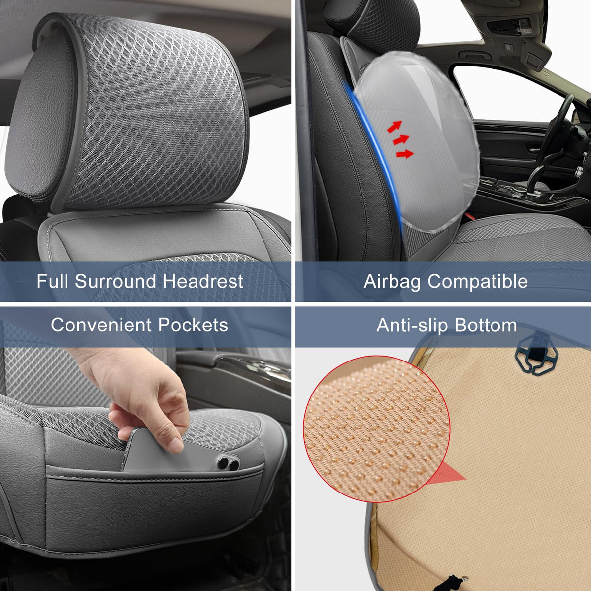 Qinlive wraparound headrest detail offering full seat protection