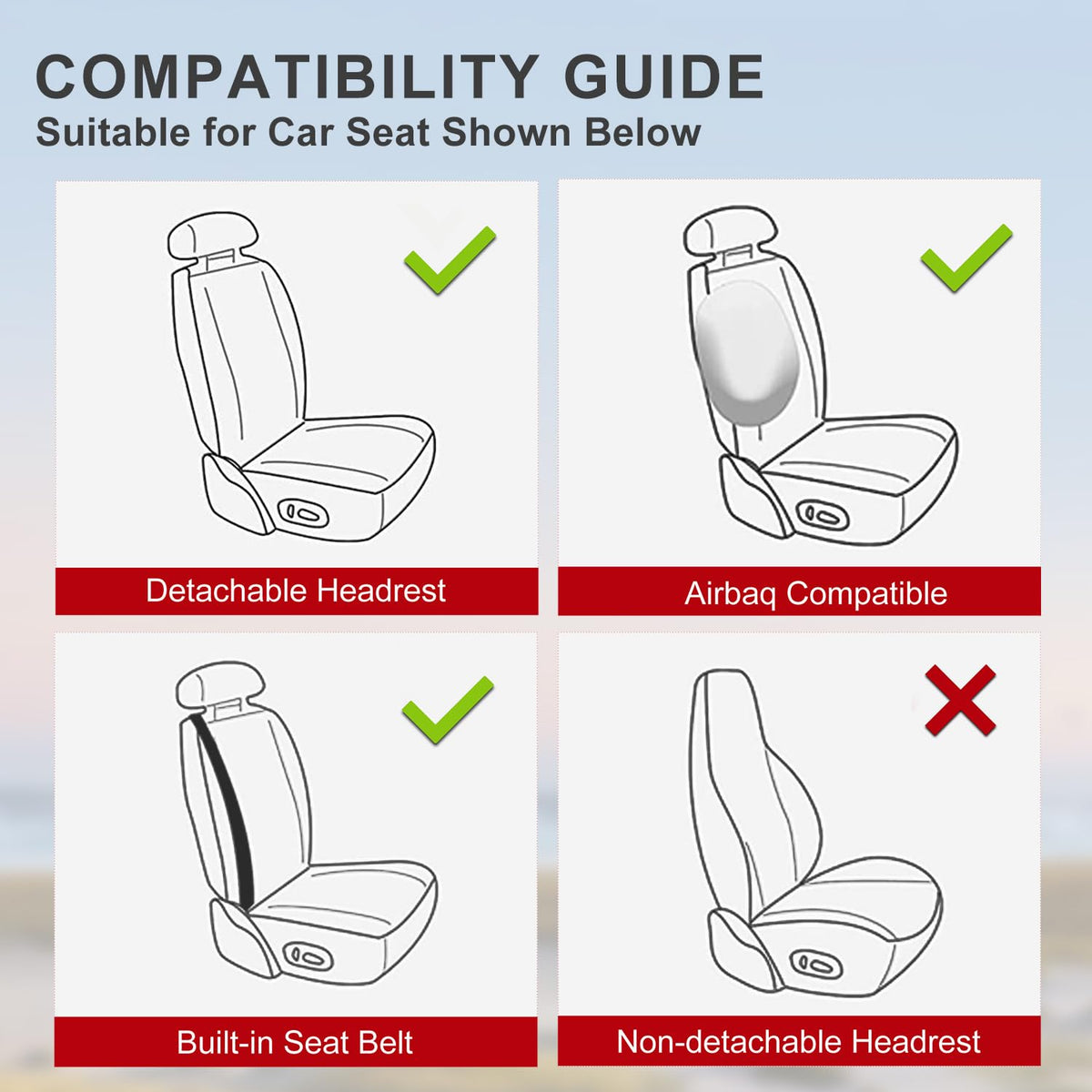 Qinlive seat cover with ruler showing universal fit and accurate size