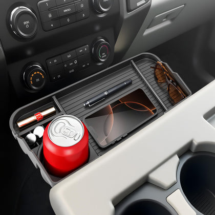 QINQINTU front tray installed in Ford F-series jump-seat console, keeps cab organized