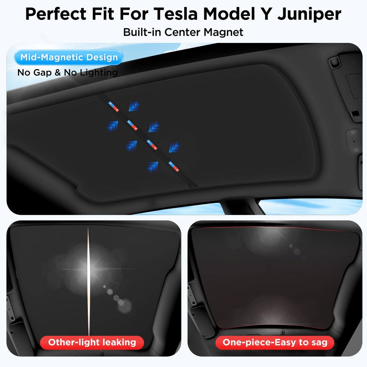 QINQINTU sunshade installed on Tesla Model Y Juniper glass roof reducing glare
