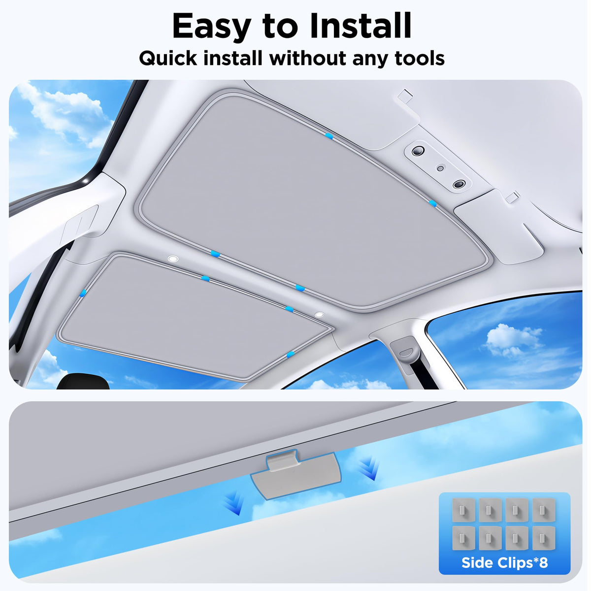QINQINTU sunshade beside roof for size comparison and perfect-fit assurance