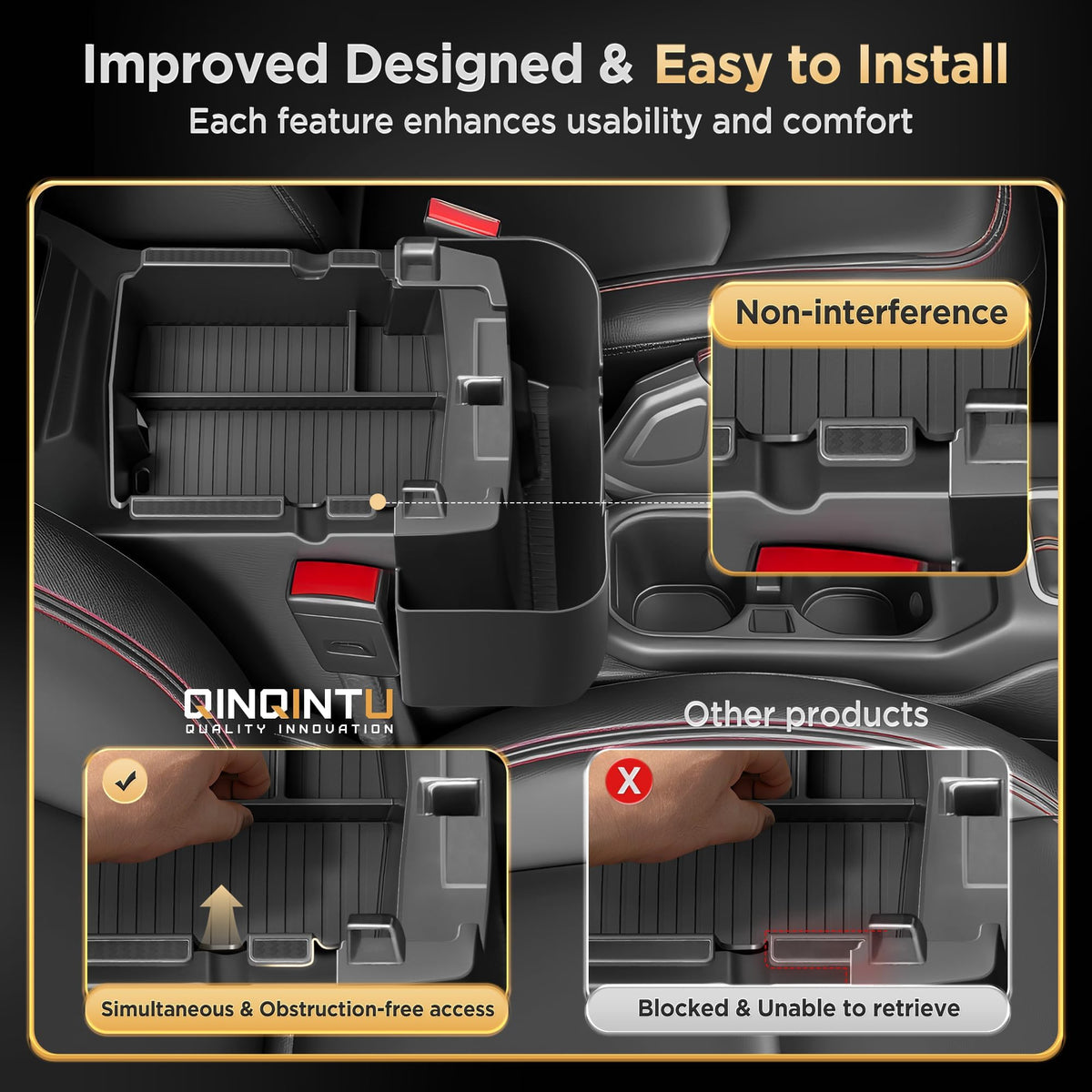 QINQINTU tray with phone and wallet, shows size and organization