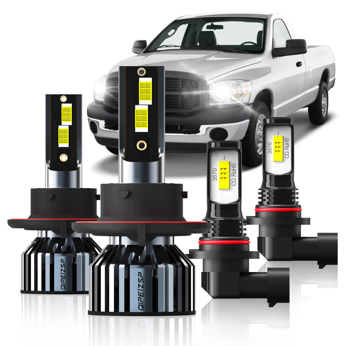 QIPEIZSP front packaging showing complete LED bulb kit and compatibility benefits