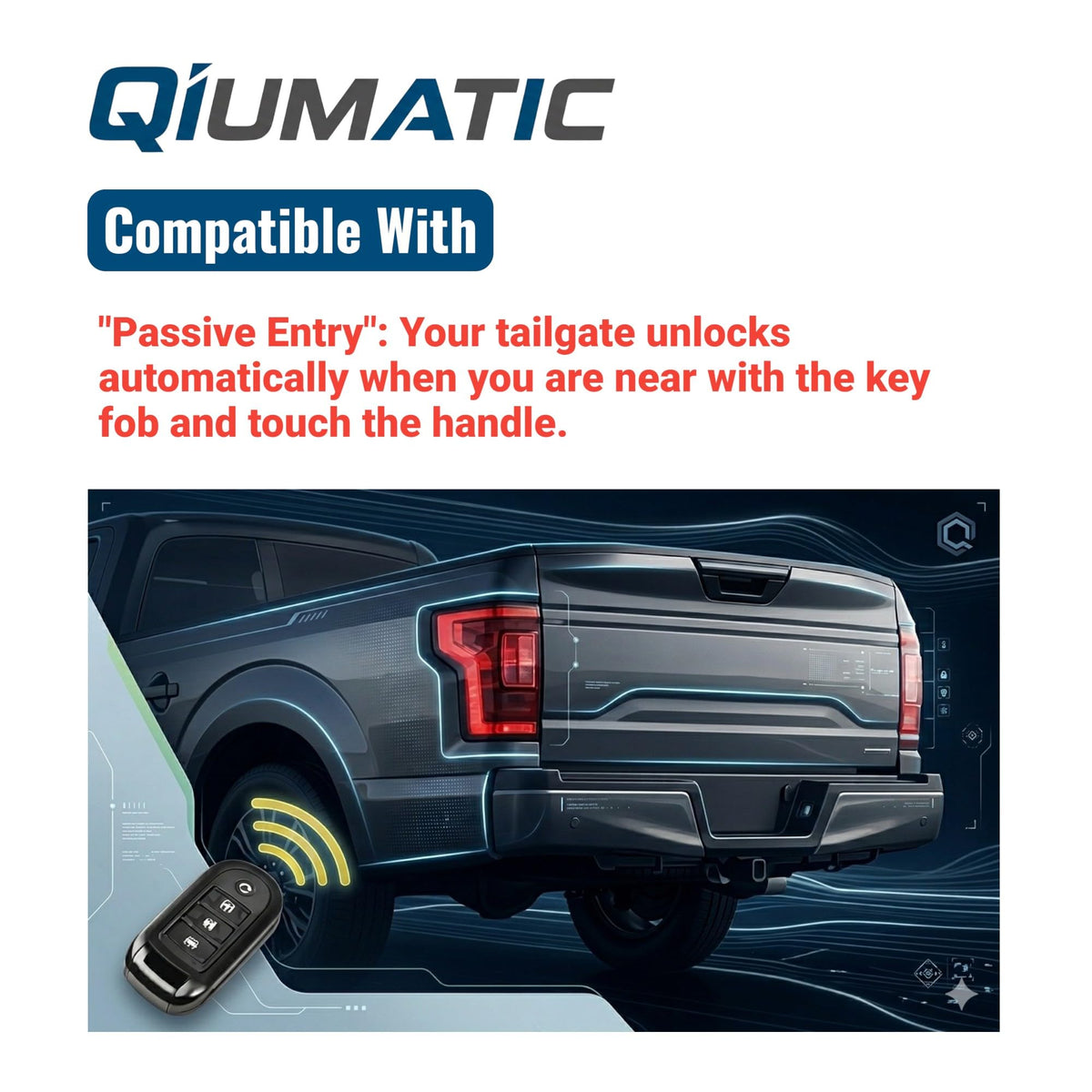 QIUMATIC installed in Ford tailgate demonstrating restored passive entry