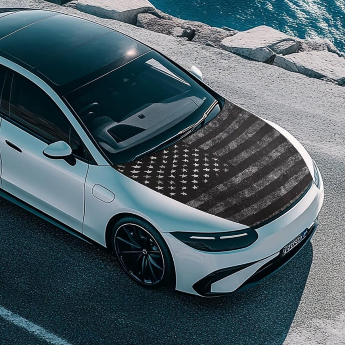 Qiyupavto draped on sedan to show size scale and universal fit benefit