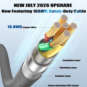 QKJCE cable beside ruler showing 16.4 ft length for flexible mounting