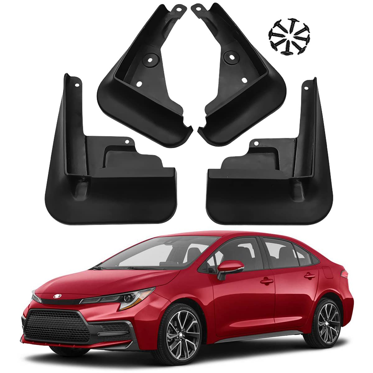 QKUDNGHY front and rear mud flaps installed on Corolla protecting paint