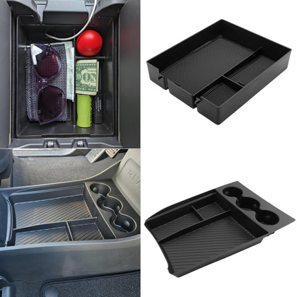 Qlhshop front view of armrest and lower trays showing organized storage benefit
