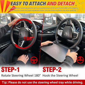 Qlhshop laptop placed on steering wheel desk for mobile work