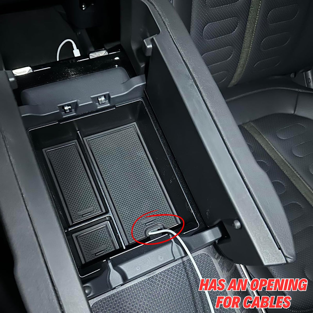 Qlhshop lower tray installed in Rivian console maximizing usable space