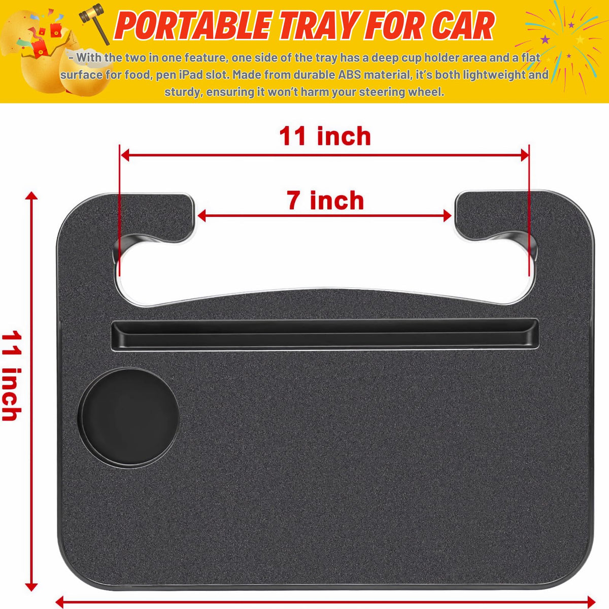 Qlhshop tray next to coffee cup showing size and capacity