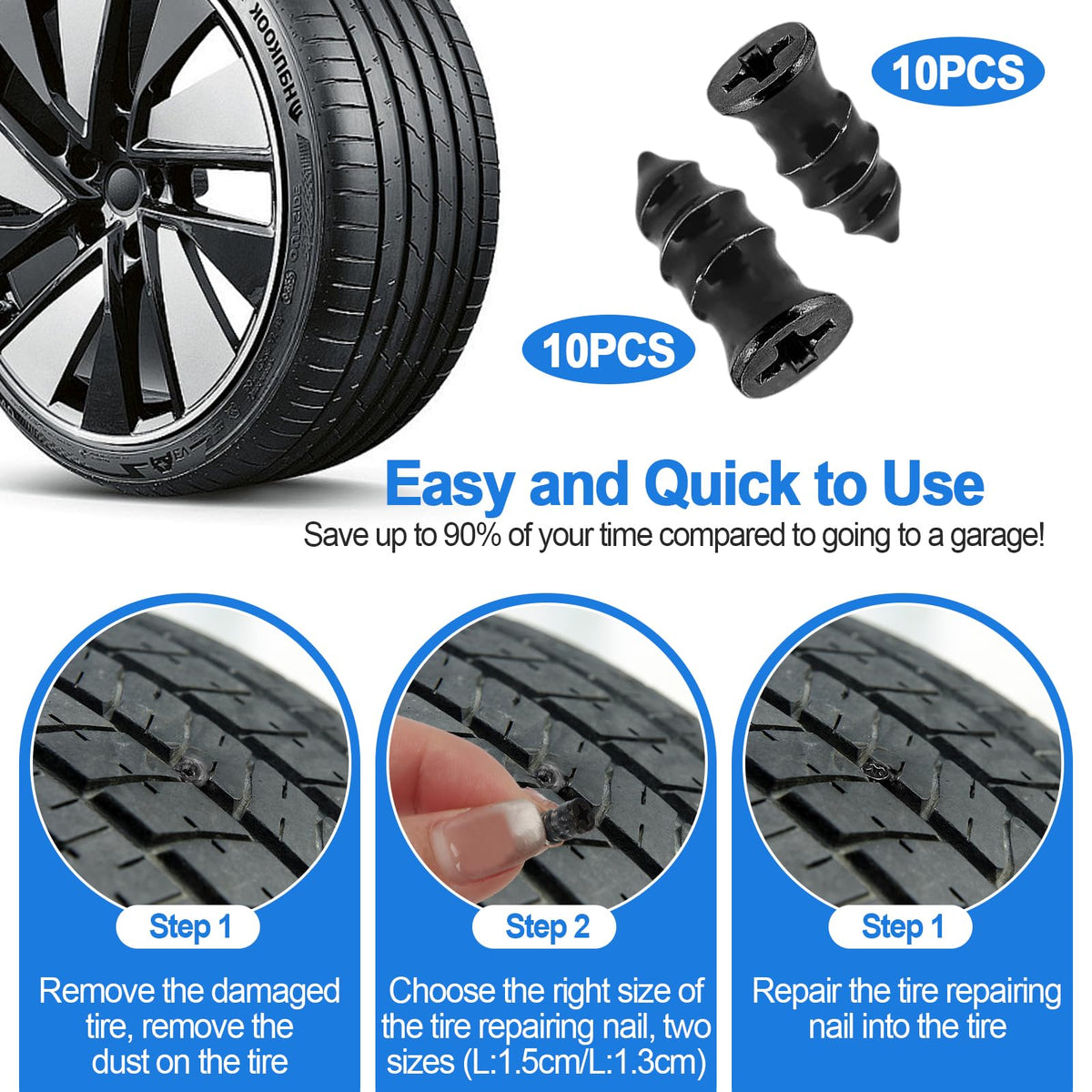 QLOUNI insertion tool using a plug on a tire demonstrating a fast roadside repair