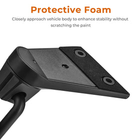 QMPARTS mirror size compared with a hand showing compact, wide-view surface