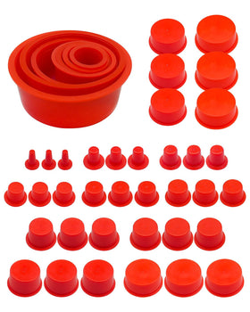 Qnbes front packaging showing 48-piece cap plug kit and contents benefit organization