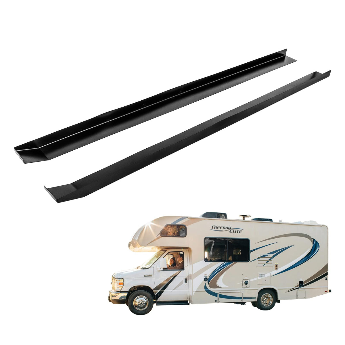 Qopaw front view of slide ski pair showing packaging and included left right pieces protecting floor