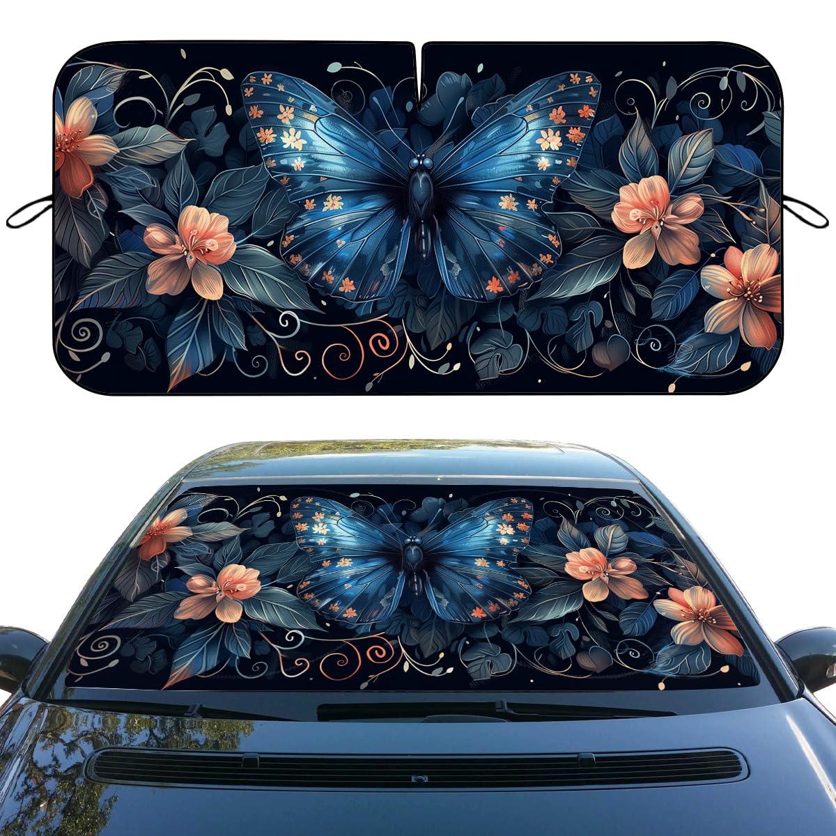 Qoueucc front view showing butterfly design and full windshield coverage benefit