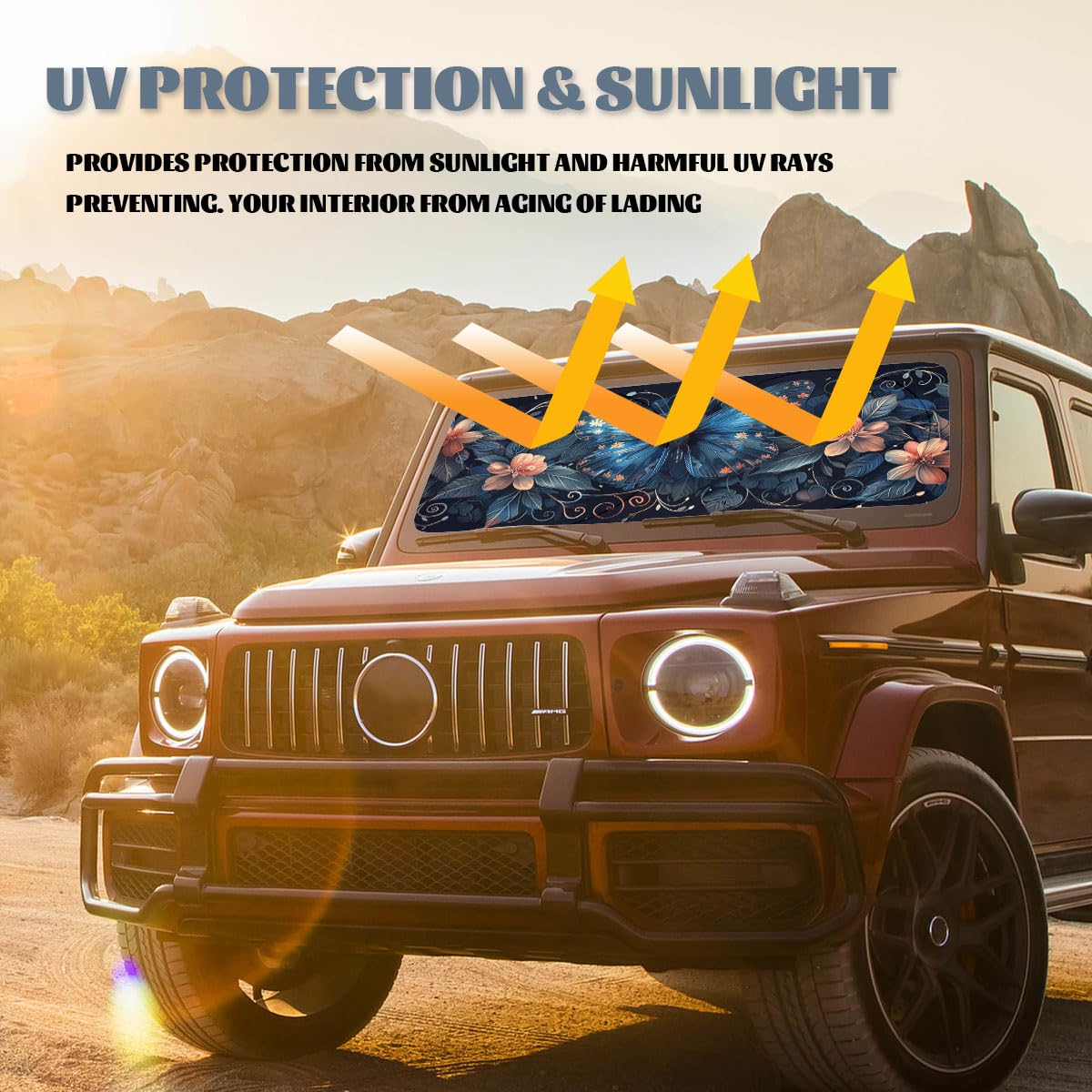Qoueucc size diagram over windshield showing 59 by 31.5 inch fit advantage