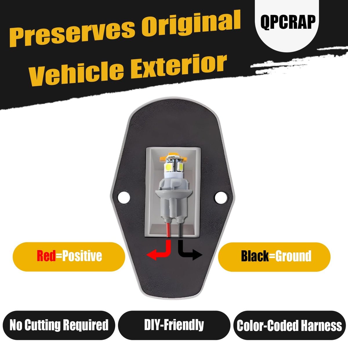 QPCRAP wiring harness and T10 sockets laid out for easy plug-and-play installation