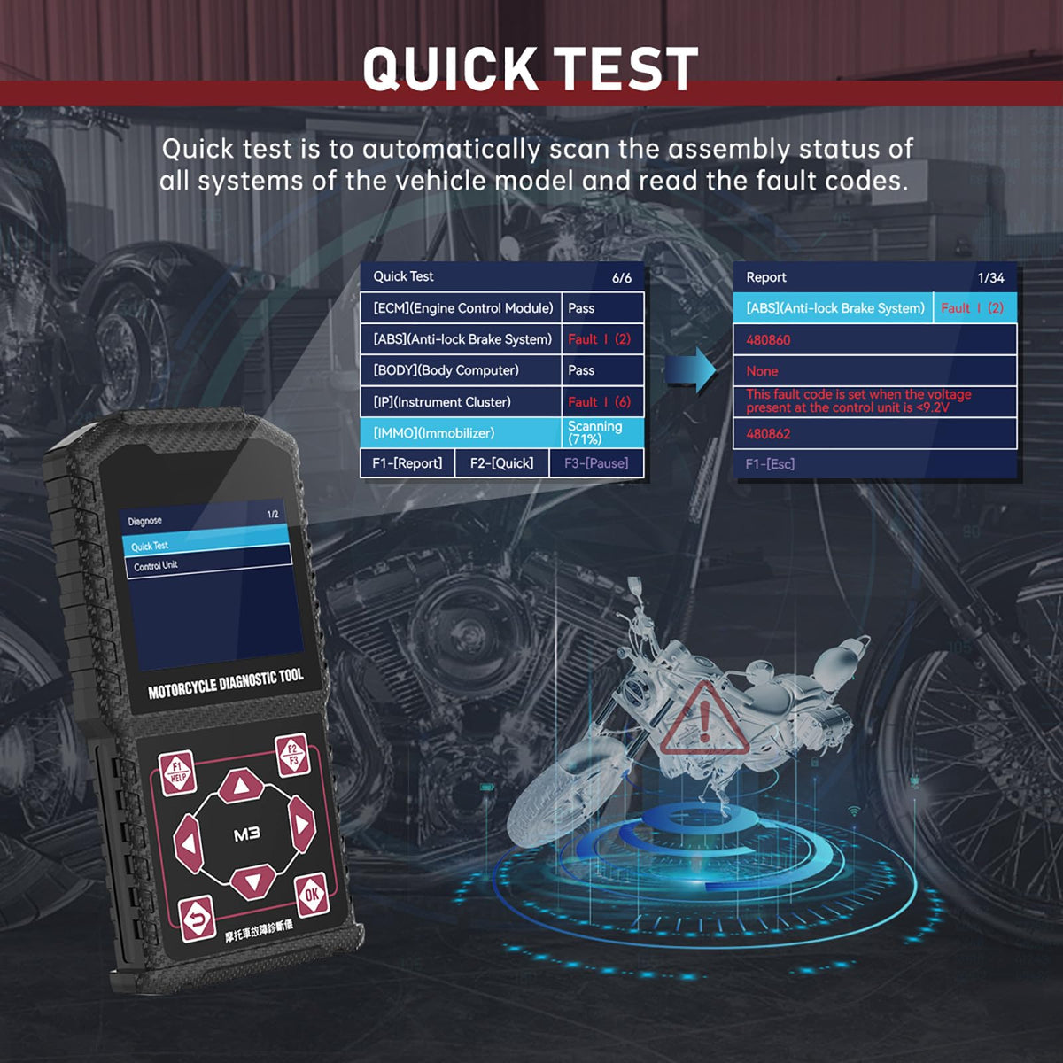 QPKING screen during active test demonstrating output control and component checks