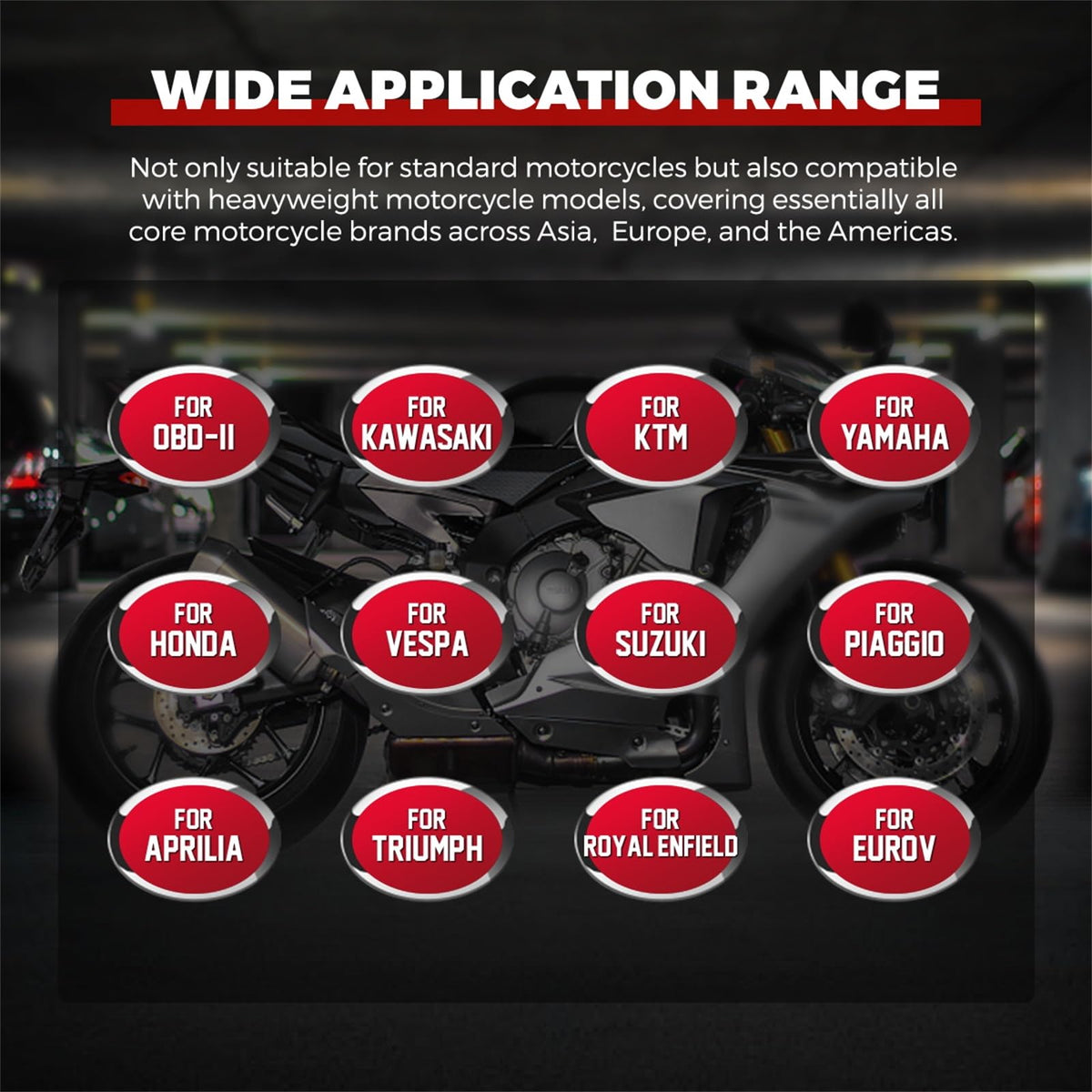 QPKING M4 mounted on a Harley handlebar for on-bike diagnostics convenience