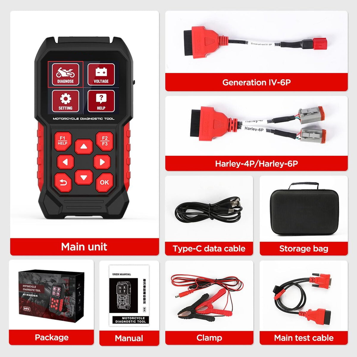 QPKING M4 retail packaging laid out with both cables and manual for complete kit
