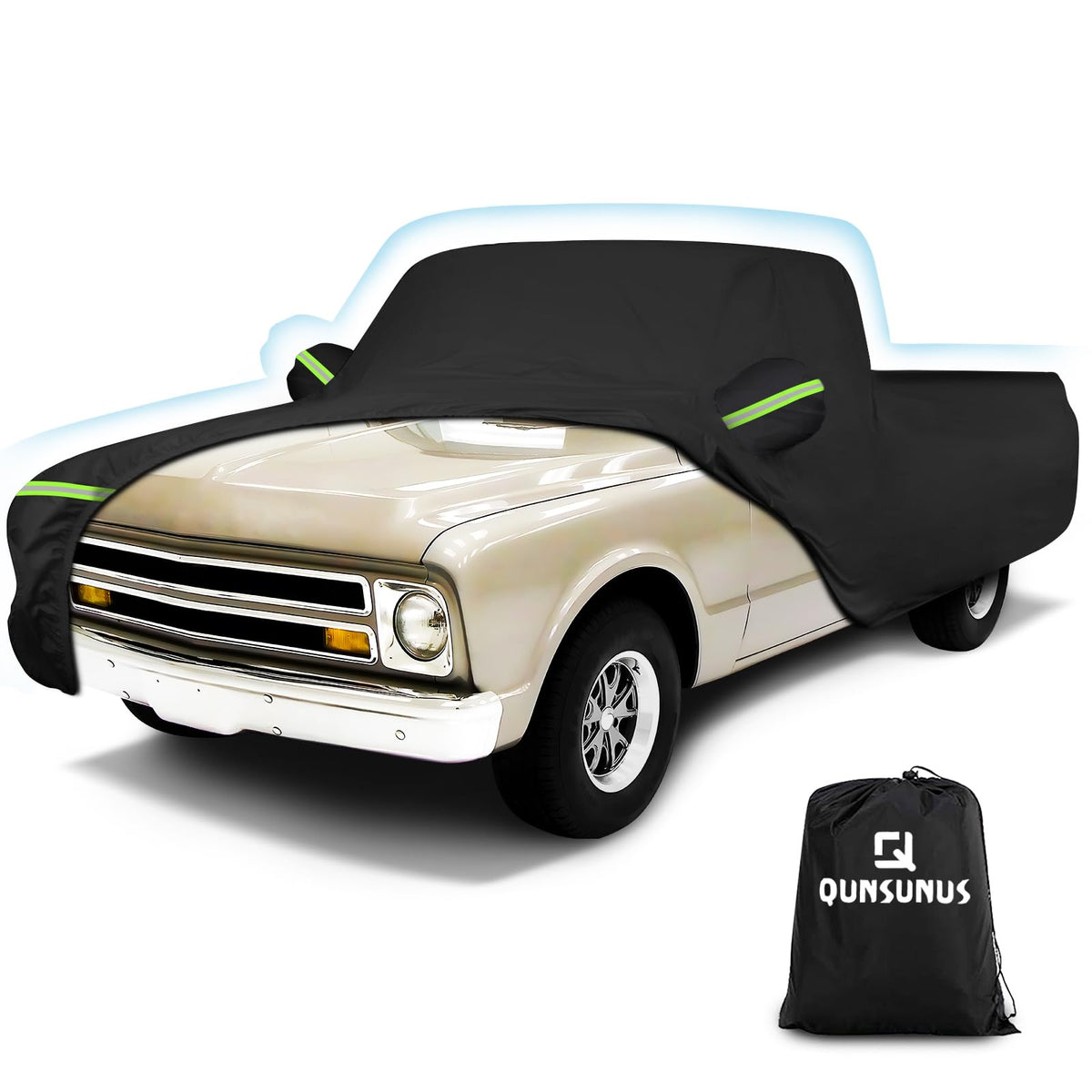 Q QUNSUNUS front view of covered truck showing full fit and protection
