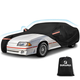 Q QUNSUNUS front view on parked Mustang showing full fit and protection