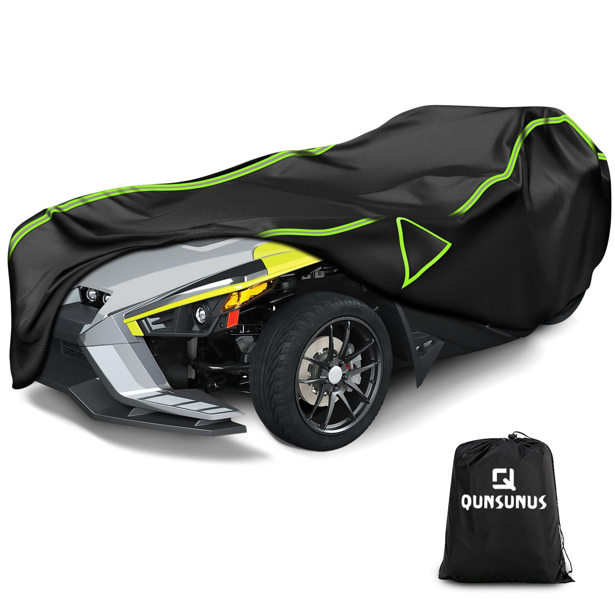 Q QUNSUNUS front view on Polaris Slingshot showing full coverage and secure fit