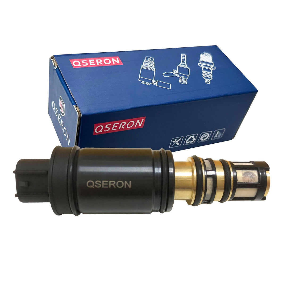 QSERON solenoid valve front view showing shape and fit for Toyota models and reliable replacement