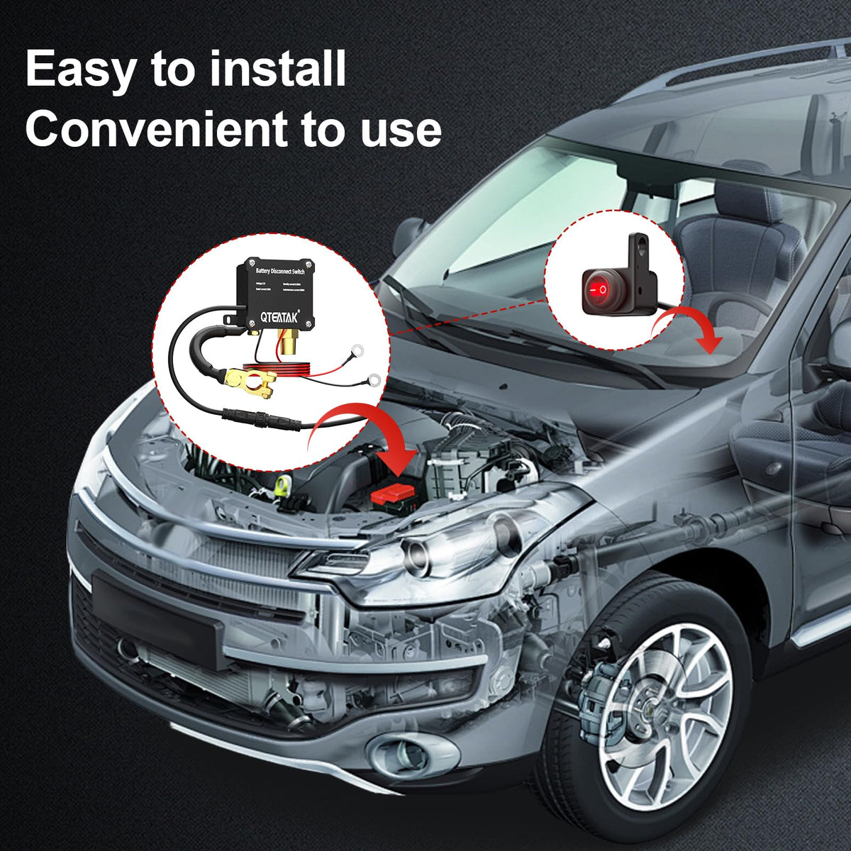 QTEATAK illuminated rocker mounted inside cabin for quick battery isolation