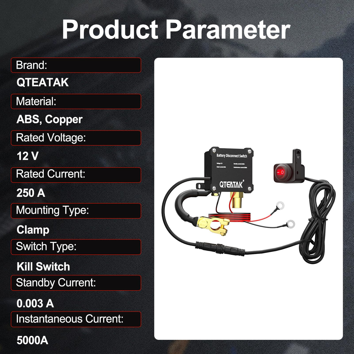 QTEATAK installed on battery negative terminal for safe circuit disconnection