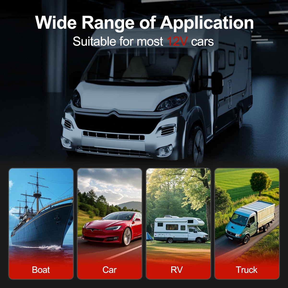 QTEATAK lifestyle shot in RV storage demonstrating battery preservation use