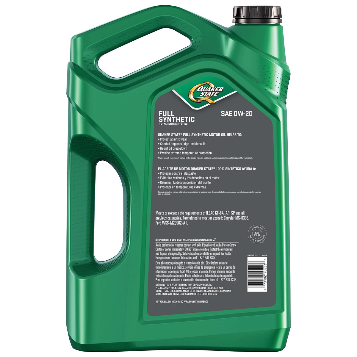 Quaker State back label close-up showing specification details and approvals