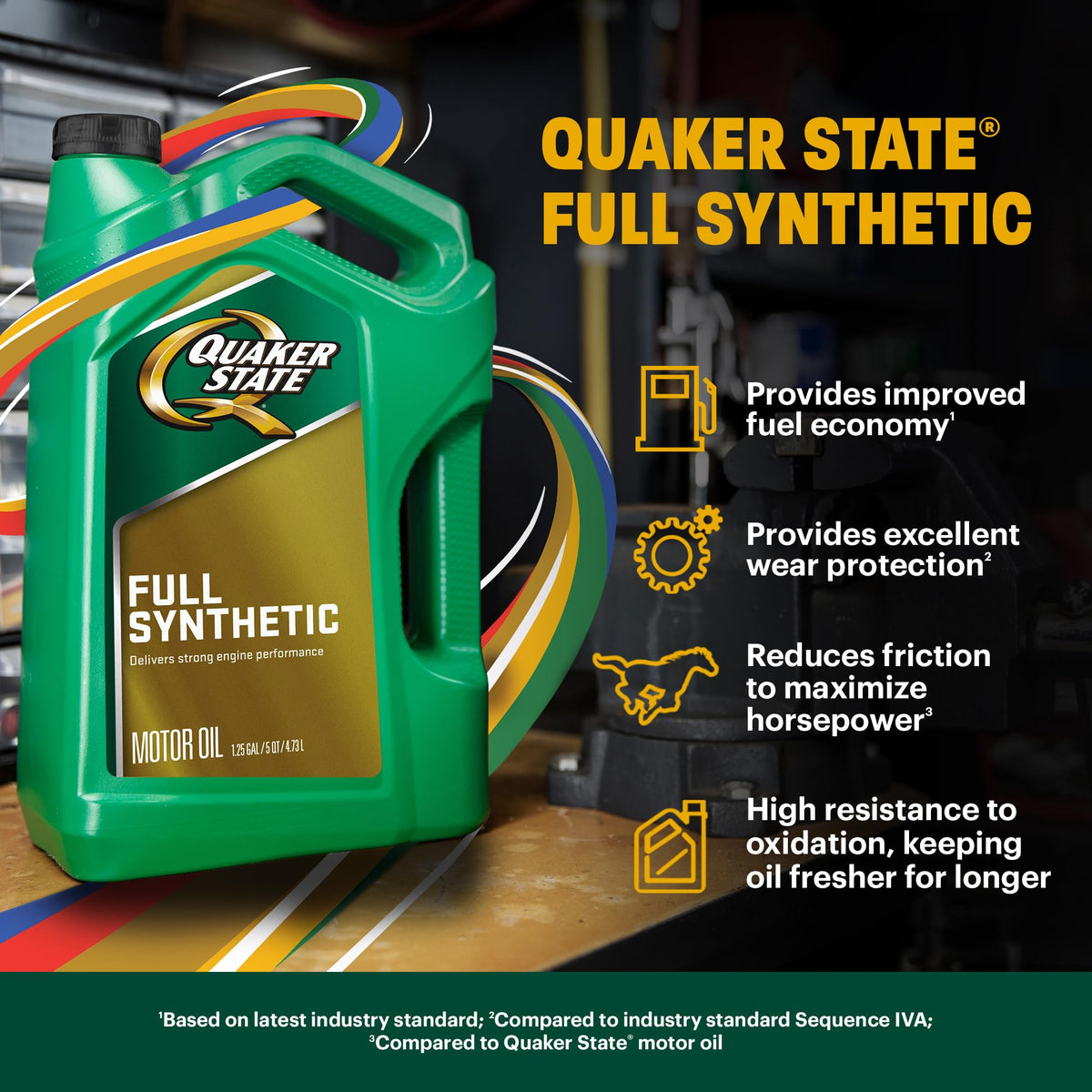 Quaker State single oil droplet close-up highlighting 0W-20 flow and protection