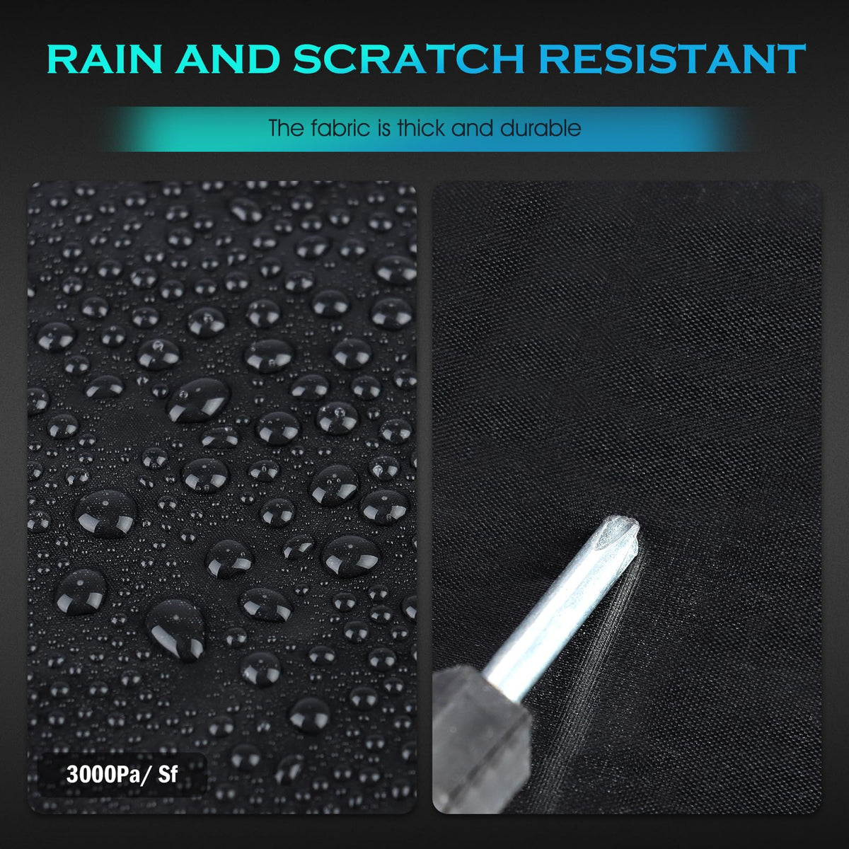 Qualencey fabric close-up showing 210D texture and durable waterproofing