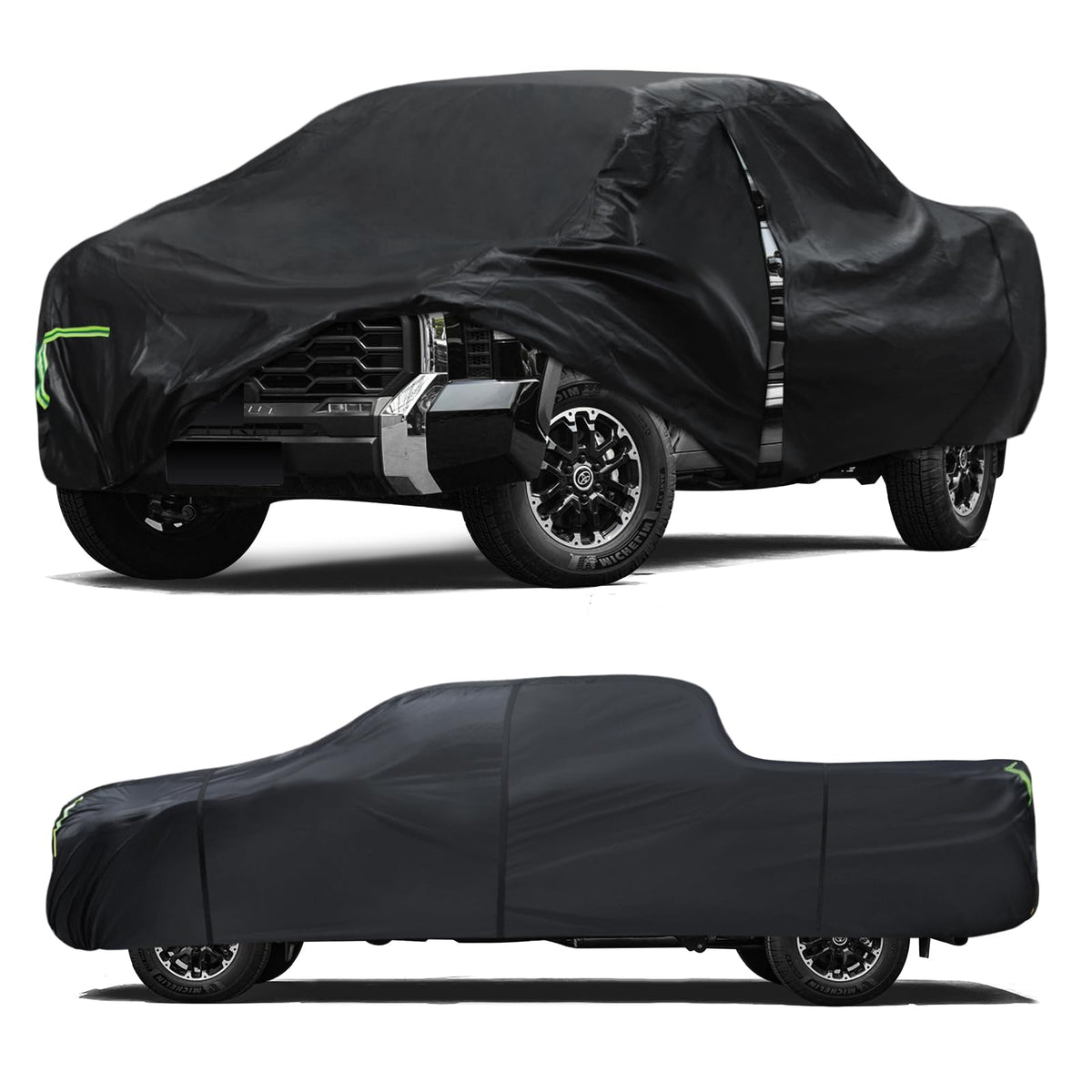 Qualencey front view showing custom fit and full truck coverage for protection